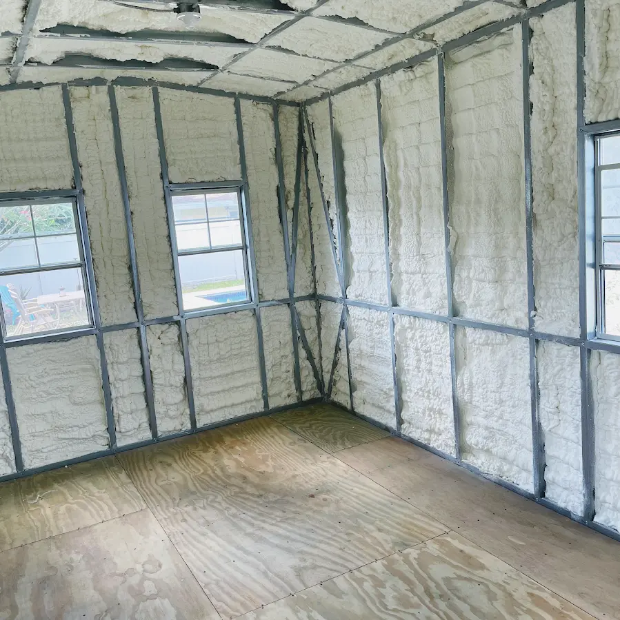 Closed-cell spray foam insulation applied to wall cavities in a residential project in Chubbuck